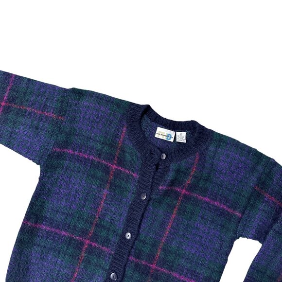 Vintage Cardigan Sweater Paul Harris Design 1980s Button Up Mohair Blend Plaid - Picture 1 of 7